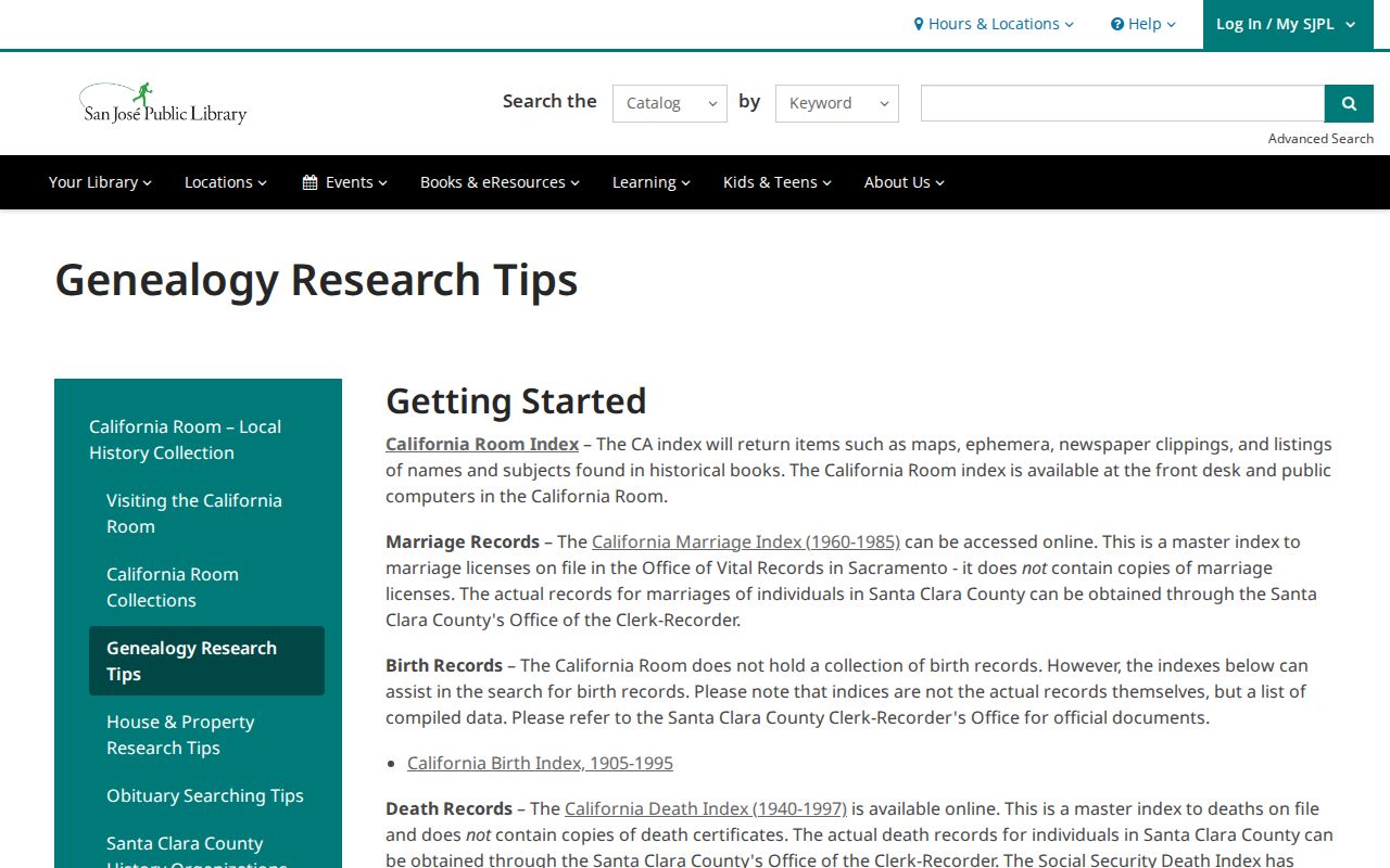 Santa Clara County city directory California Room genealogy collections