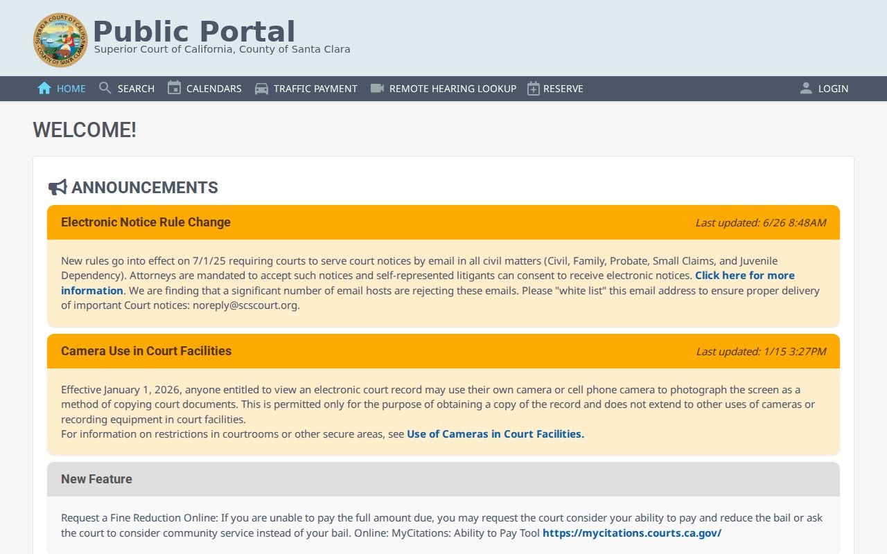 Santa Clara County residents directory Superior Court case information search