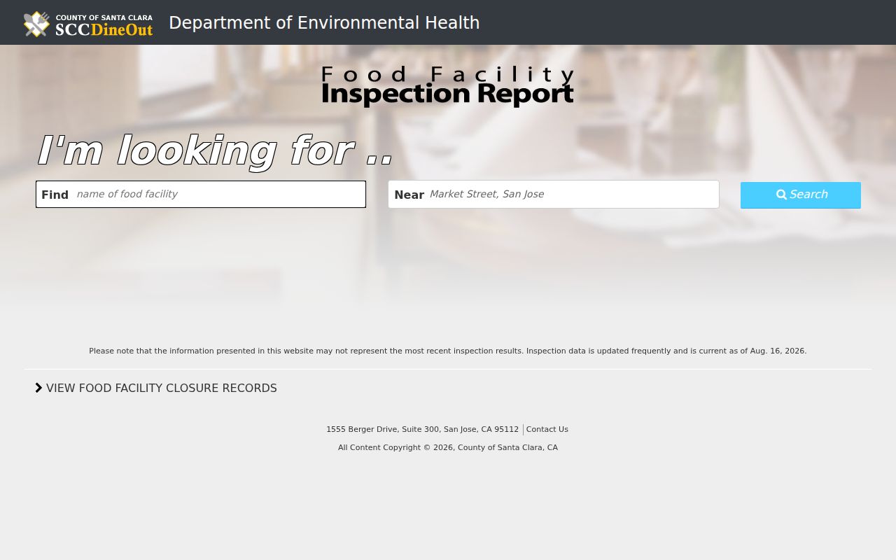 Santa Clara County neighbors lookup facility inspection search