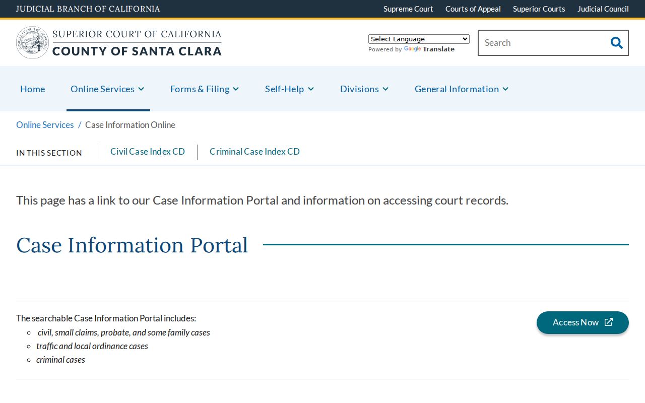 Santa Clara County resident lookup court case information portal