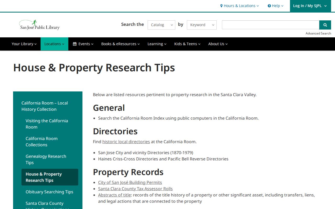 Santa Clara County street directory San José house history research guide